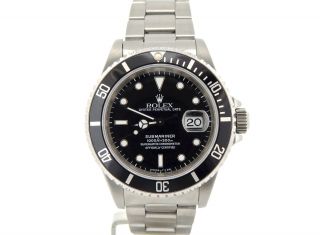 Rolex Submariner Stainless Steel Watch Black Dial & Bezel Date Sub Oyster 16610