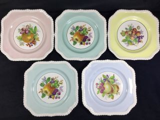 5 Johnson Brothers Old English Square Plates W/ Fruit Designs Rope Edged