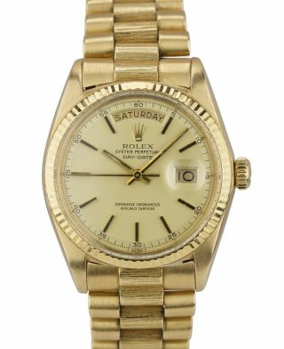 Rare 1977 Rolex Day - Date President 1803 5 Minute Track Dial Matte 36mm 18k Gold