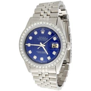 Mens Rolex 36mm Datejust 16014 Diamond Watch Jubilee Band Glossy Blue Dial 2 Ct.