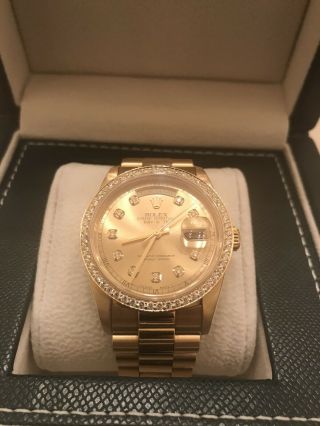 Rolex Day - Date President 36mm 18k Gold Watch 18238 Champagne Diamond Dial/bezel