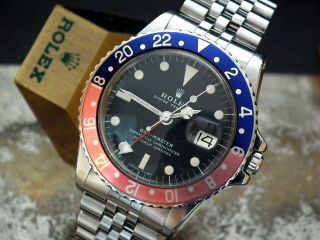 Outstanding 1972 (1976) Rolex Oyster Gmt Master 1675 Pepsi Full Set Watch