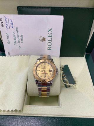 Rolex 168623 Midsize Yacht Master 18k Yellow Gold Stainless Steel Box Papers