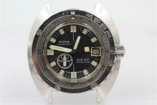 Rare Vintage Doxa Sub 300 No T Black Aqua Lung Sharkhunter Automatic Wristwatch
