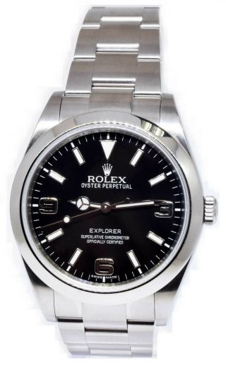 Rolex Explorer Stainless Steel Black Dial Mens 39mm Watch Box/papers 214270 2014