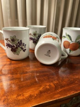 Set Of 4 Royal Worcester Evesham Vale 10oz Coffee Mugs/tea Cups With Green Rim