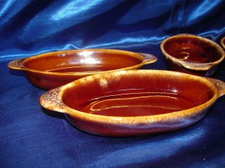 Set of 4 Hull Pottery Brown Drip Glaze Au Gratin Casserole Baking Dishes 10 1/8 2