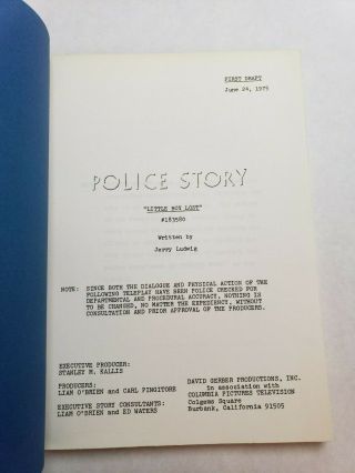 POLICE STORY / Jerry Ludwig 1975 TV Script JAN - MICHAEL VINCENT 
