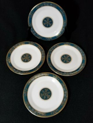 Royal Doulton Carlyle H5018 Blue Flowers Gold Leaves Bread Plate Set Of 4pc