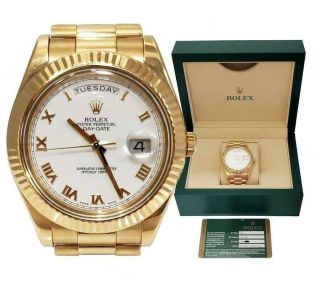 41mm Rolex Day Date President Ii 18k Gold White Roman Watch 218238