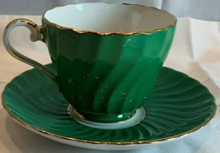 Antique Aynsley Bone China Cup And Saucer - White/green/gold -