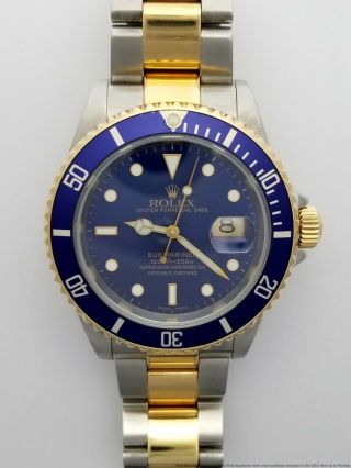 Rolex 18k Gold SS Submariner 16613 Blue On Blue Style Clasp Box Booklets 2