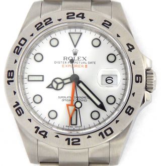 Men Rolex Stainless Steel Explorer Ii Watch 42mm Orange Hand W/white Dial 216570