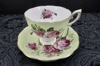 Vintage Royal Standard Tea Cup & Saucer Light Green With Red & Pink Roses