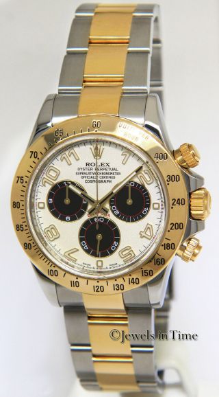 Rolex Daytona 18k Yellow Gold & Steel Panda White Dial Mens 40mm Watch 116523 2