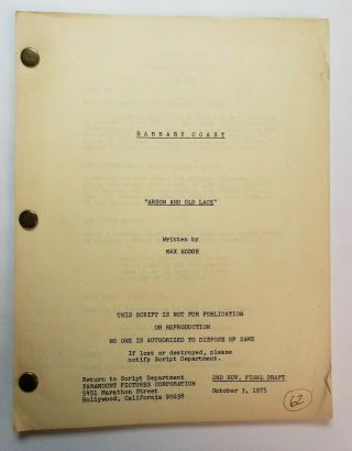 Barbary Coast / Max Hodge 1975 Tv Script,  William Shatner " Arson And Old Lace "