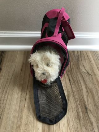 American Girl Doll Coconut Dog Plush 5 " Pet W/ Pink Travel Bag