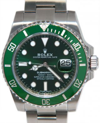 Rolex Submariner 116610 Steel Green Ceramic Mens Watch Box/papers Hulk 116610lv