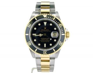 Mens Rolex Submariner Date 2tone 18k Yellow Gold Stainless Steel Watch Black Sub