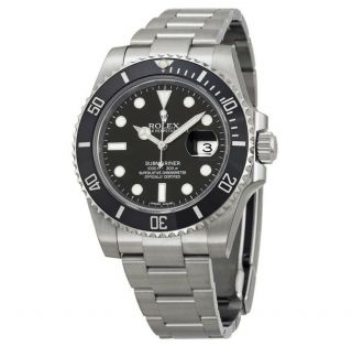 Mens Rolex Submariner Date Stainless Steel Watch Black Dial & Bezel Sub 16610