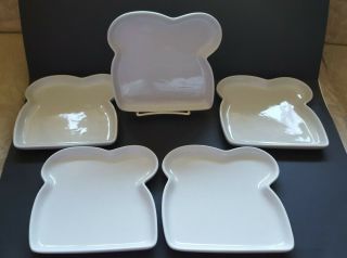 5 Crate & Barrel White Porcelain Plate Sandwich Toast Slice Of Bread Shape