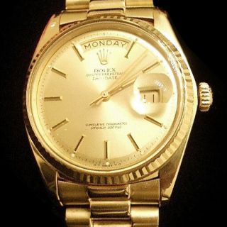 Mens Rolex Day - Date President Solid 18k Yellow Gold Watch Champagne Dial 1803
