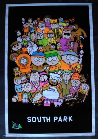 Vintage 1998 South Park Flocked Blacklight Poster 24 " X36 " In Plastic Rare