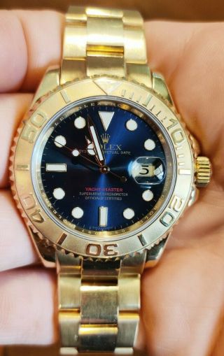 Rolex Yacht - Master 40mm 18k Yellow Gold Blue Dial Watch And Box/papers 16628