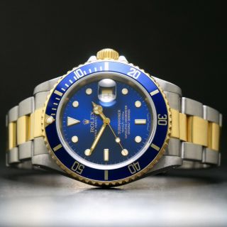 1997 Rolex 16613 Submariner 18k/ss Blue Dial All Orig Serviced,  Box,  Open Papers