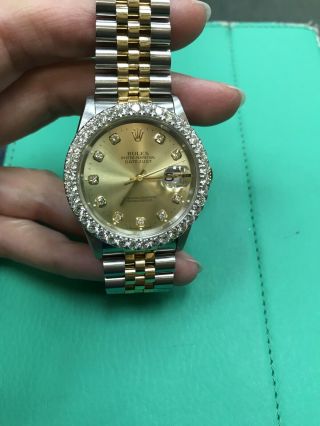 Mens 36mm Rolex Datejust Diamond Watch 18k 2tone Jubilee Champagne Dial 4ct.