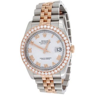 Rolex 116231 Datejust 36mm 18k Rose Gold / Tt Roman Dial Vvs Diamond Watch 2 Ct