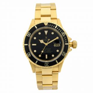 Rolex Submariner 18k Yellow Gold Black Dial Automatic Mens Watch 16618