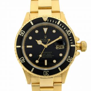 Rolex Submariner 18k Yellow Gold Black Dial Automatic Mens Watch 16618 2