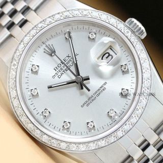 Mens Rolex Datejust Factory Diamond Dial 18k White Gold & Steel Watch