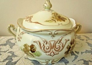 Antique Hermann Ohme Silesia “old Ivory” Large Covered Sugar Bowl Clarion Shape