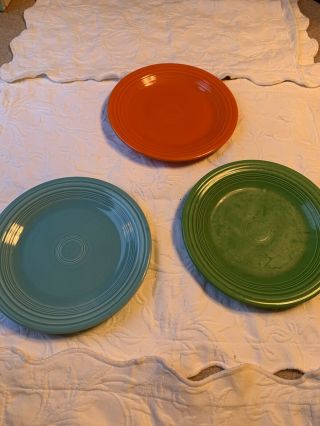 3 Vintage 1930’s Fiesta 10 In.  Dinner Plates - Colors Fiestaware Hlc