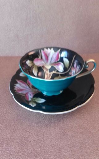 Ohashi China Green Black Gold Lotus Floral Teacup/saucer Stamped Occupied Japan