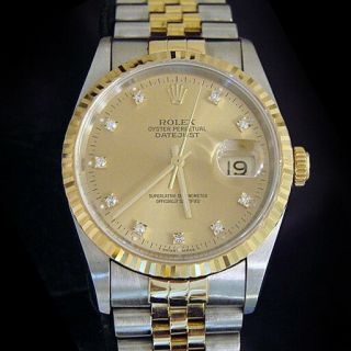 Rolex Mens Datejust 18k Yellow Gold Steel Watch Gold Factory Diamond Dial 16233