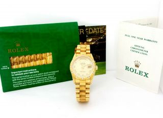 Huge Mens 18038 Rolex Bark 18k Gold President Papers Box & Factory Diamond Bezel