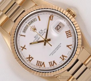 Rolex Men Day - Date 18038 President 18k Solid Yellow Gold Watch - White Roman Dial