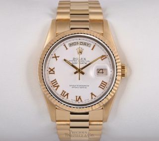 Rolex Men Day - Date 18038 President 18k Solid Yellow Gold Watch - White Roman Dial 2