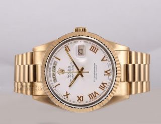 Rolex Men Day - Date 18038 President 18k Solid Yellow Gold Watch - White Roman Dial 3