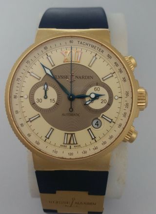 Giant Ulysse Nardin Marine 18k Rosy Gold Chronograph No.  877 356 - 66 Watch Box
