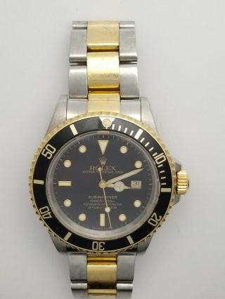Rolex 18k Gold Ss Submariner Date 16613 Quickset Mens Watch