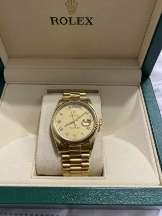 Mens Rolex Day - Date President Solid 18k Yellow Gold Watch Champagne Dial