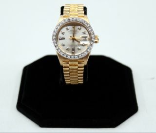 1978 Ladies Rolex Datejust 6927 18k Gold Wristwatch President Bark Band - 26mm