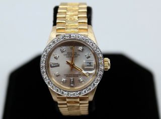 1978 Ladies Rolex Datejust 6927 18K Gold Wristwatch President Bark Band - 26mm 2