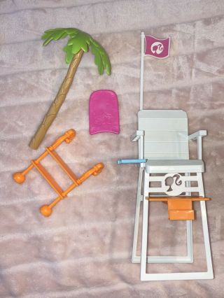 Mattel Barbie Beach Party Lifeguard Chair Palm Tree Boogie Board
