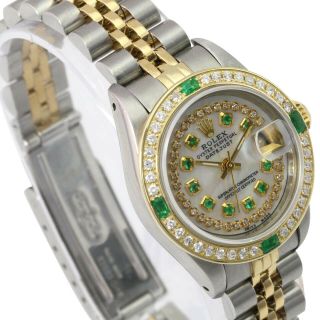 Rolex Lady Datejust 79173 26mm Two - Tone White Mop Emerald Diamond Bezel