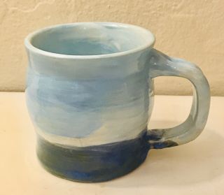 Hand Thrown Studio Pottery Mug Sky Impression Pastel Blue Glaze Artist Signed